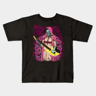 feamle guitarist skeleton flourish Kids T-Shirt